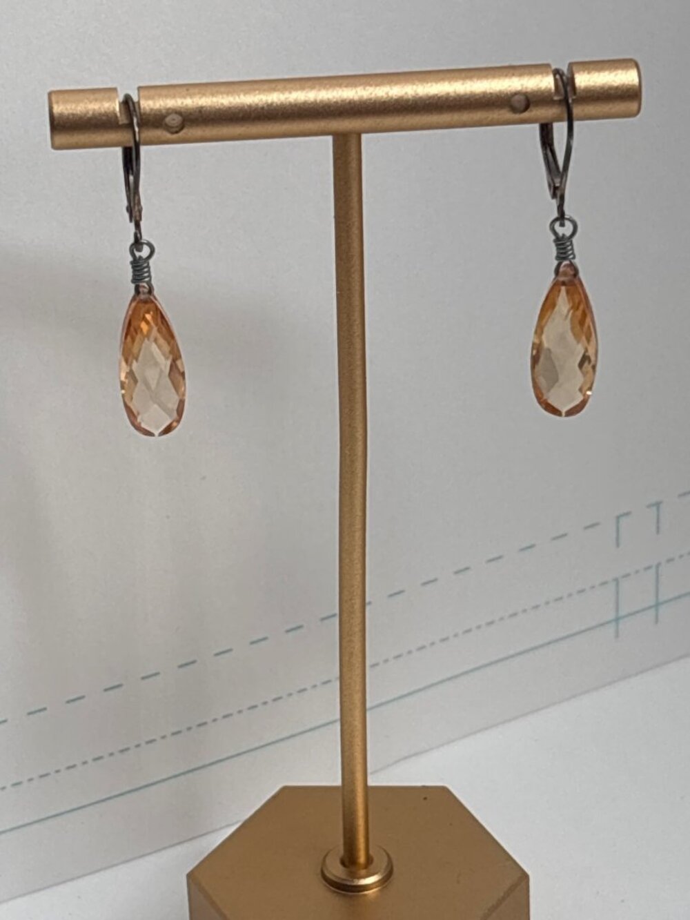 Vintage Sterling Silver Leverback Amber-Colored Crystal Briolette Earrings